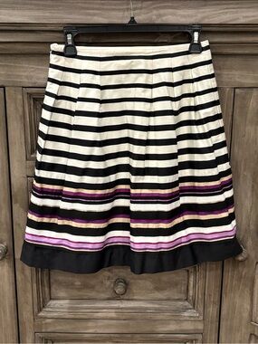 EUC Women’s WHITE HOUSE BLACK MARKET Striped Black/Purple A-Line Skirt (2)